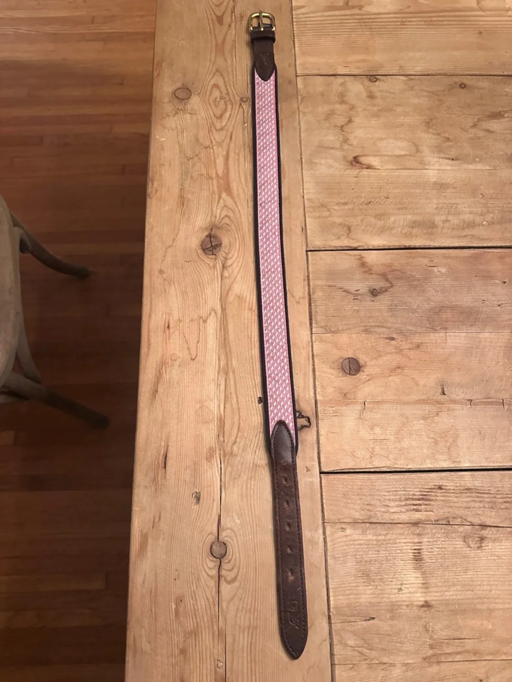 Vineyard Vines Canvas Club Woven Belt Unisex 24 Pink Whale Print Brown Leather